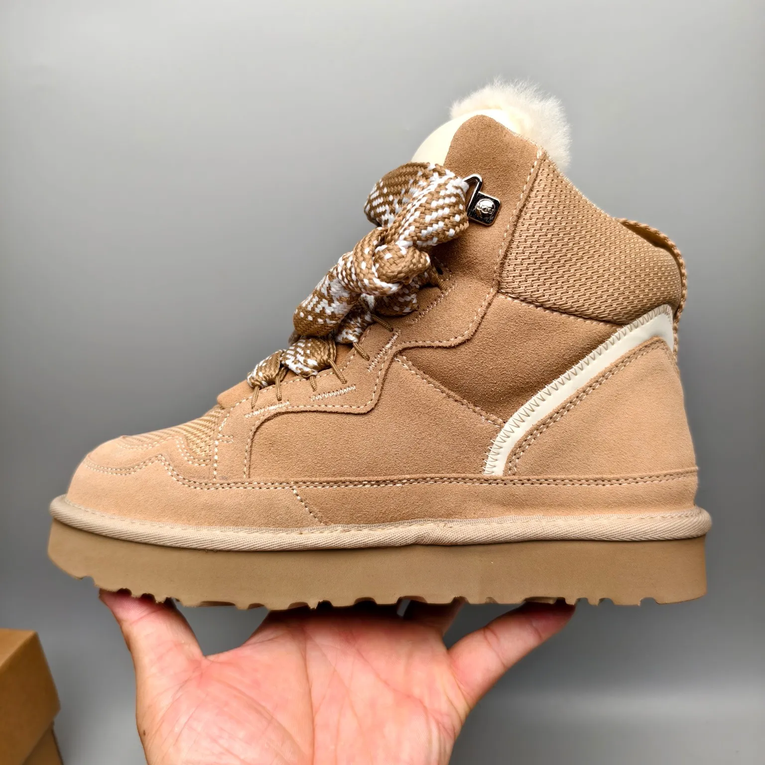 💰640 UGG sheepskin all-in-one snow boots 5390 wide lace breathable mesh casual boots Color: Maroon Black Sand Size: 35-41
